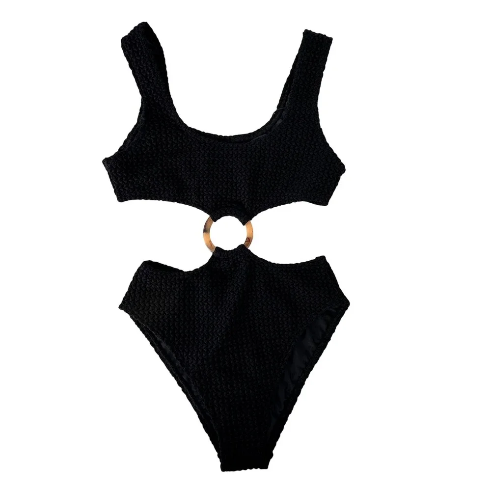 Montce Crochet Ky One Piece‎ Swimsuit Women XS Black Resort Beach Vacation